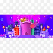 苏宁818激情狂欢卡通紫色banner