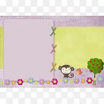 卡通女孩猴相册海报背景模板