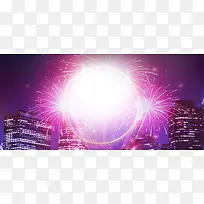 新年烟花梦幻紫色海报banner背景