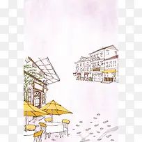 文艺手绘国庆小资游海报背景psd