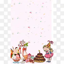 卡通手绘生日蛋糕美食海报背景