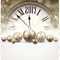 新年倒计时金色彩球钟表背景素材