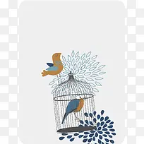 笼中鸟与停在笼子上的鸟背景素材