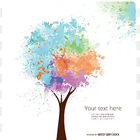 彩色水彩画树小清新背景素材