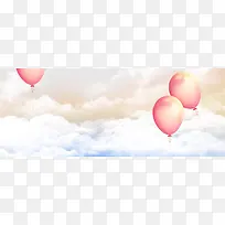 浪漫暖色天空云层气球女装背景