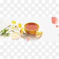花茶简约白色banner
