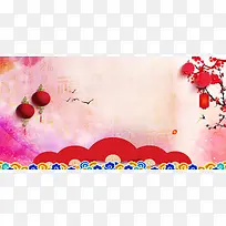 中国风梅花上挂着的灯笼春节背景素材