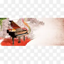 水墨复古钢琴培训招生海报背景素材