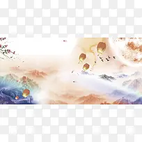 彩色中国风山河背景素材