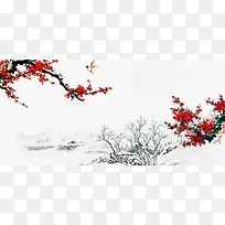 喜梅红梅梅花家居背景