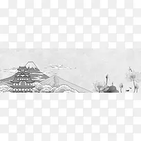日式和风手绘富士山banner背景