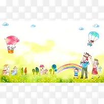 卡通水彩绿色背景素材