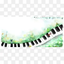 手绘钢琴键盘插画背景