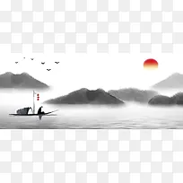 节日中国风水墨黑白色淘宝海报背景