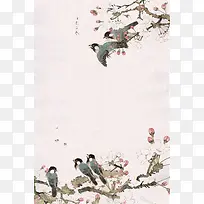 米色中国风春季花鸟背景