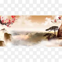中国风黄山旅游宣传海报背景模板