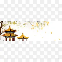中国风古建筑白色平面banner