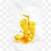 皱纸效果橙汁饮品宣传单海报背景素材