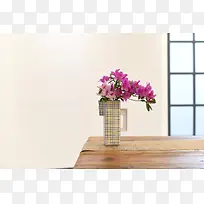家居木桌盆栽花朵清新背景素材