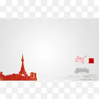 红色埃菲尔铁塔剪影背景素材