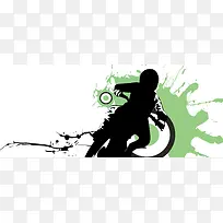 水墨 运动 泼墨 动感 白色 绿色 摩托车