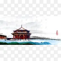 反腐中国建筑山水画中国风海报
