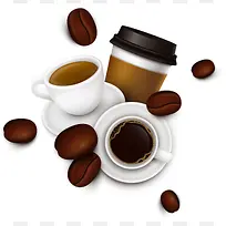 美味咖啡和咖啡豆矢量背景素材