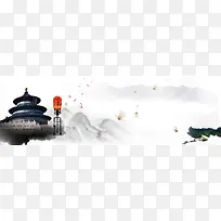 中式传统古建筑banner海报背景