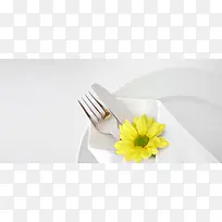 欧式不锈钢餐具美食刀叉陶瓷餐盘西餐背景