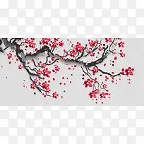 手绘梅花红梅中国风背景