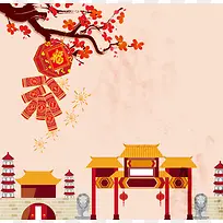 卡通灯笼梅花新年节日背景