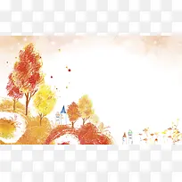 手绘红色树木背景