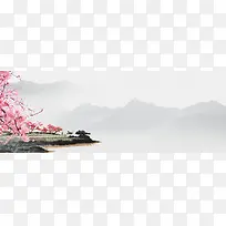 中国风水墨桃花江南风景