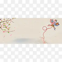 春分简约桃花风筝海报banner