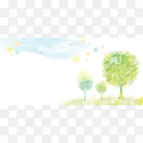 植树节手绘小树花纹背景