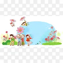 韩式清新幸福家庭一家人鲜花团聚海报背景