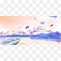 海边渔船手绘插画