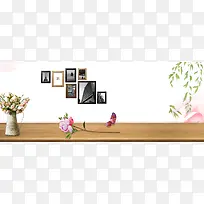 唯美家装照片墙简约树叶花朵白色背景