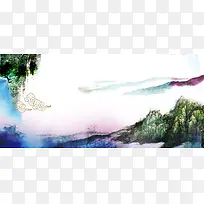 中国风水墨山水画海报背景