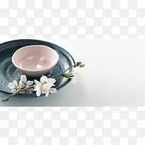 日系清新文艺餐具饮食文化樱花餐盘背景