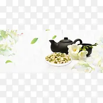 菊花茶清新白色banner