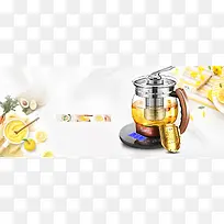 养生壶促销小清新丝带白色banner