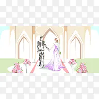 舞台婚礼手绘彩色banner背景