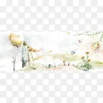 七夕情人节手绘文艺渲染黄色背景