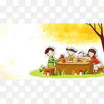 韩式清新幸福家庭一家人野餐团聚海报背景