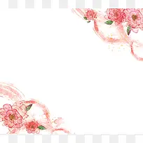 手绘花朵水彩玫瑰花相框粉色印刷背景