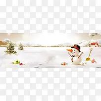 童趣冬季雪人房屋背景