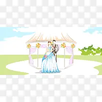 舞台婚礼手绘卡通彩色banner背景