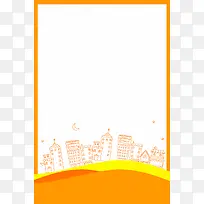 秋天卡通线条建筑背景素材