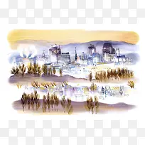都市生活 水彩画背景素材